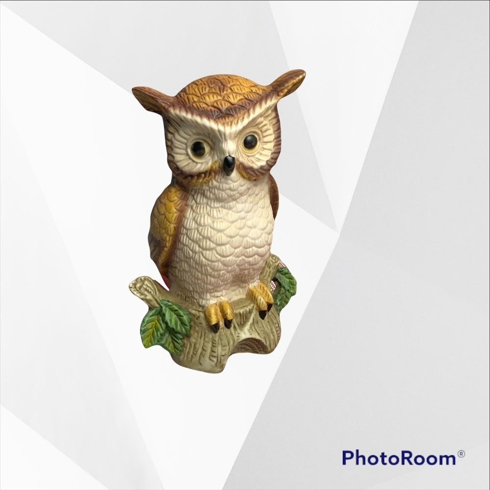 Vintage Ceramic Owl on Tree Stump Figurine